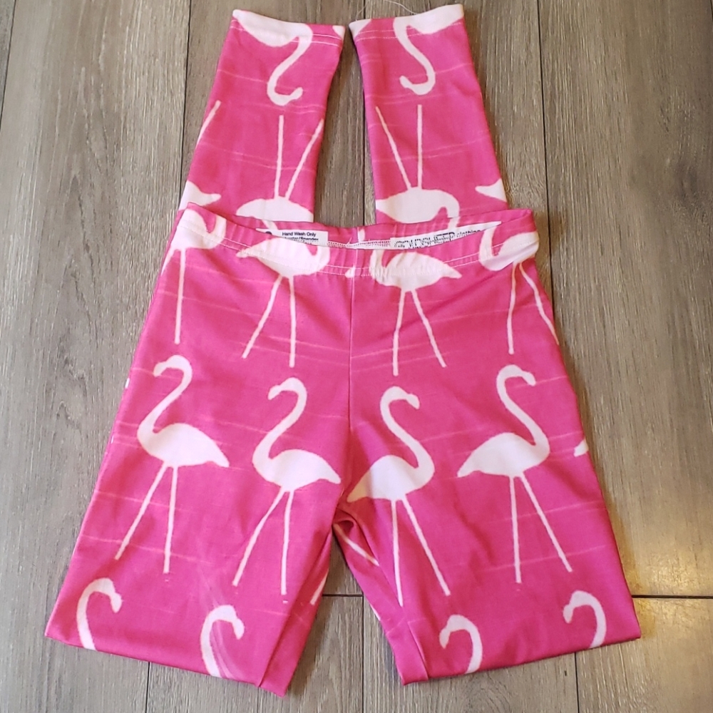 Goldsheep pink with white flamingos leggings